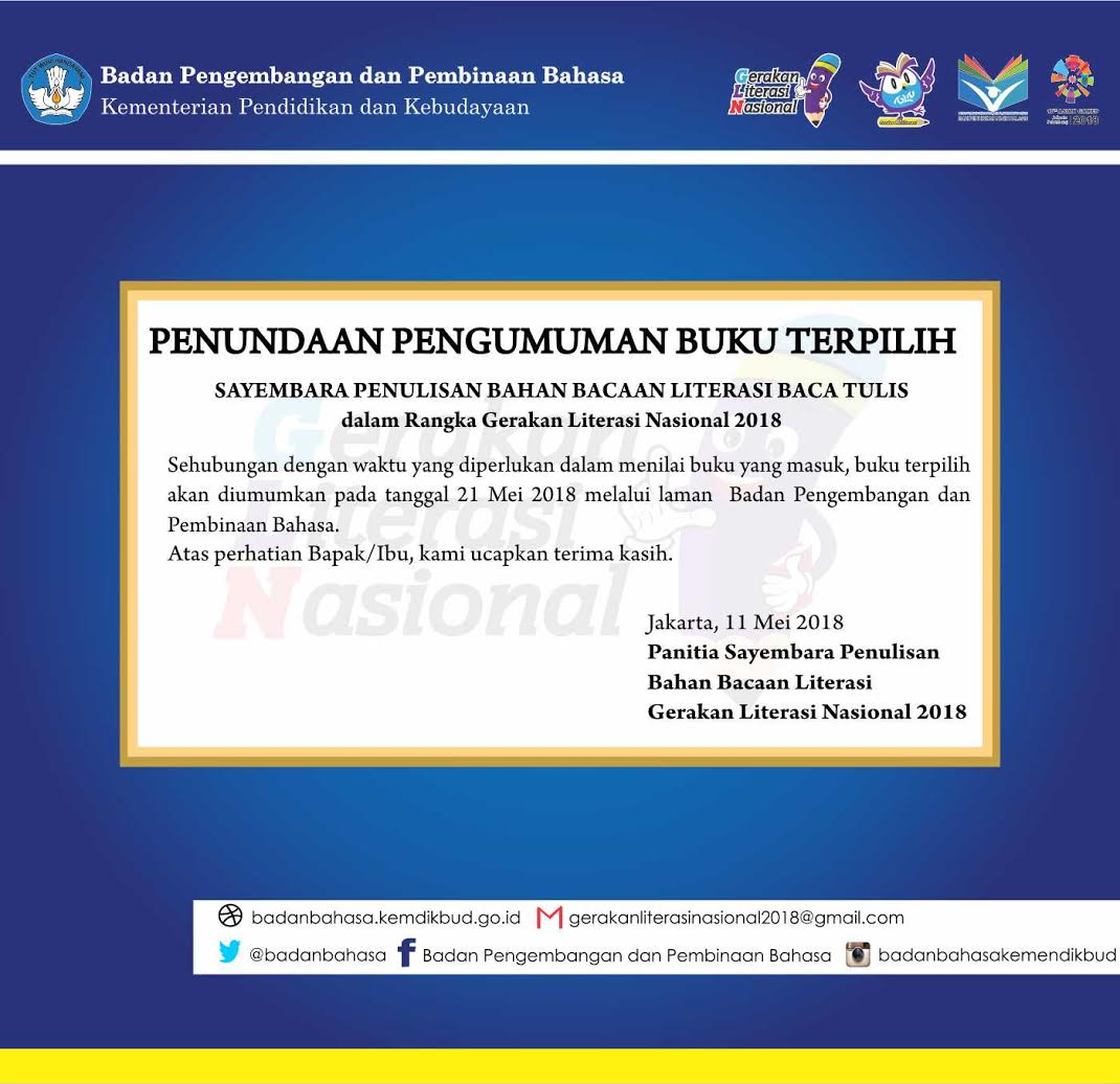 Penundaan Pengumuman Buku Terpilih Sayembara Penulisan Bahan Bacaan Literasi Baca Tulis
