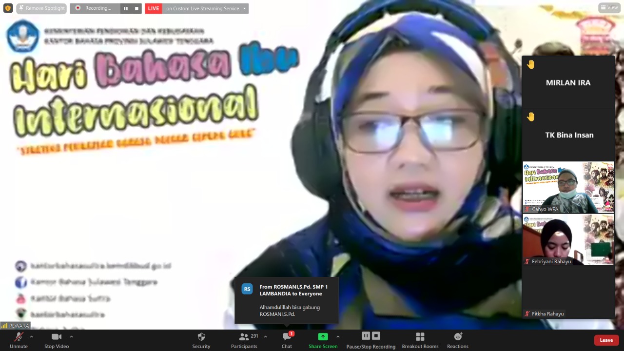 Webinar Hari Bahasa Ibu Internasional oleh Kantor Bahasa Provinsi Sulawesi Tenggara