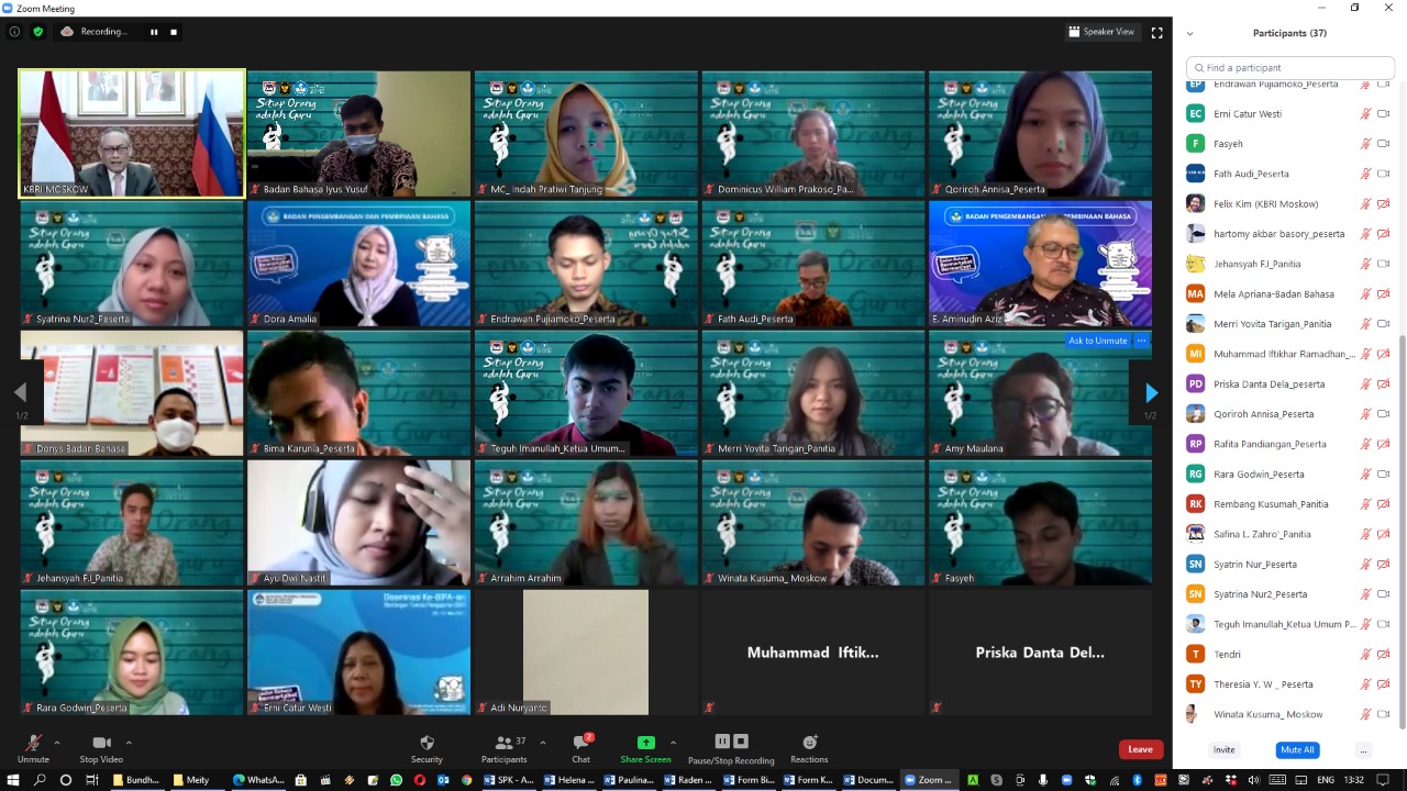 Badan Pengembangan dan Pembinaan Bahasa Menyelenggarakan Kegiatan Bimbingan Teknis Pengajaran BIPA bagi Mahasiswa Indonesia di Rusia secara Daring